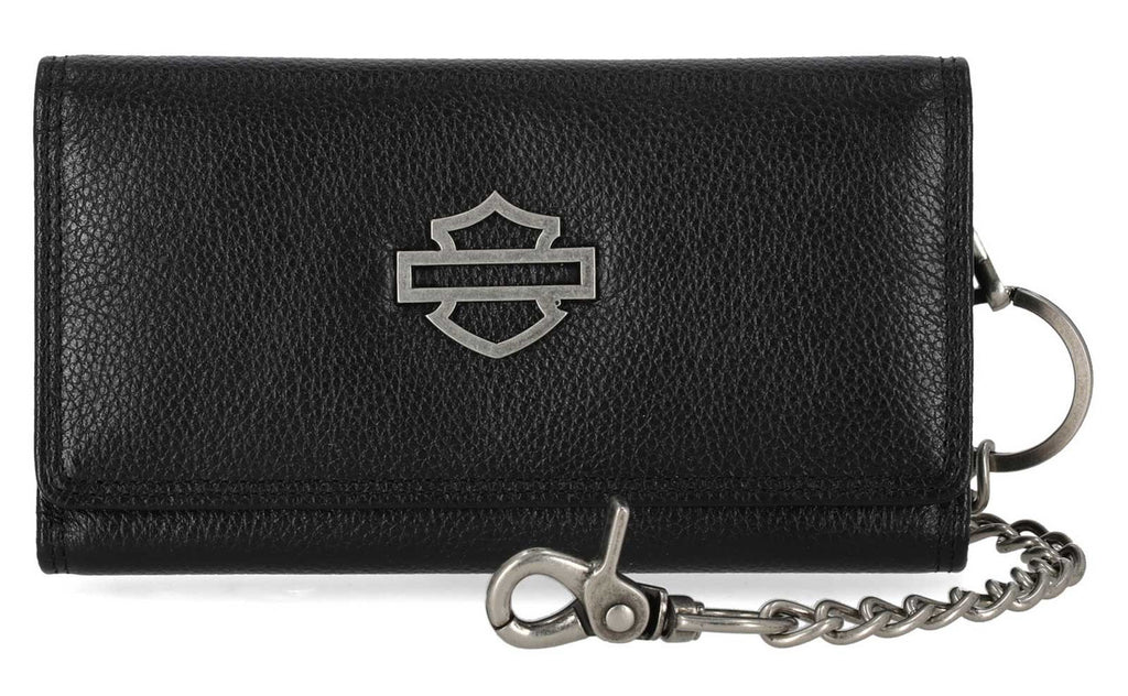 Open B&S Trucker Biker Chain Leather Wallet, Black