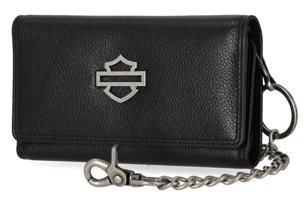 Open B&S Trucker Biker Chain Leather Wallet, Black