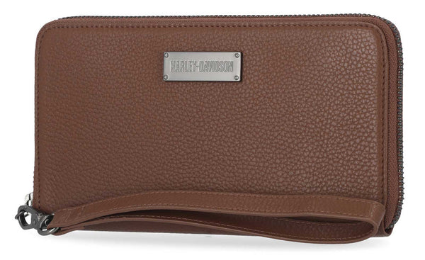 Women's Classic Zip Around Leather Wallet w/ Wristlet - Brown