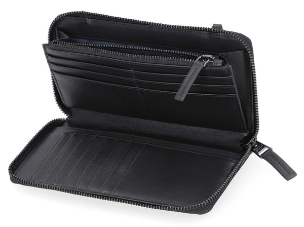 Women's Zip Around Crossbody Genuine Leather Wallet - Black