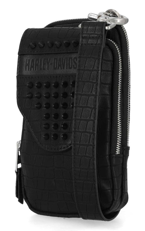 Women's Cone Studded Phone Crossbody Case, Black