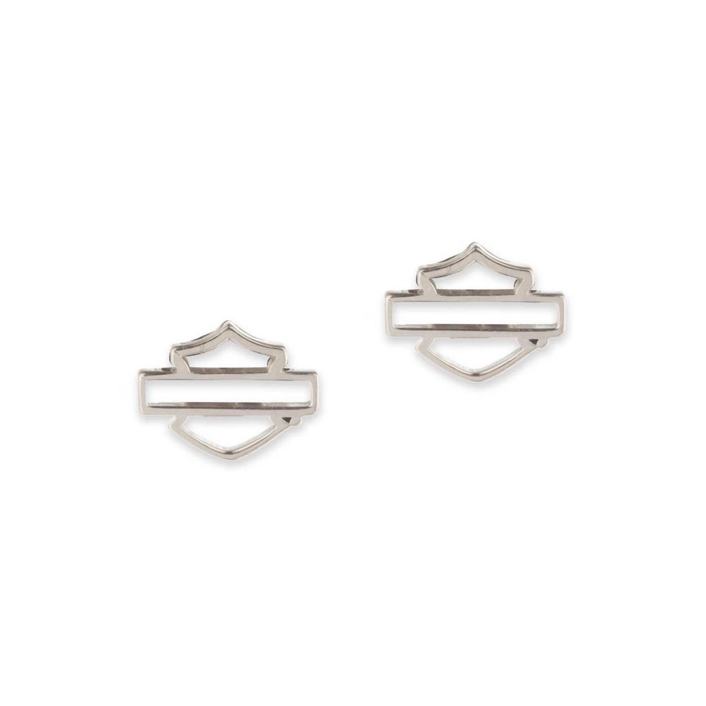 Women's Open Bar & Shield Logo Sterling Silver Stud Earrings
