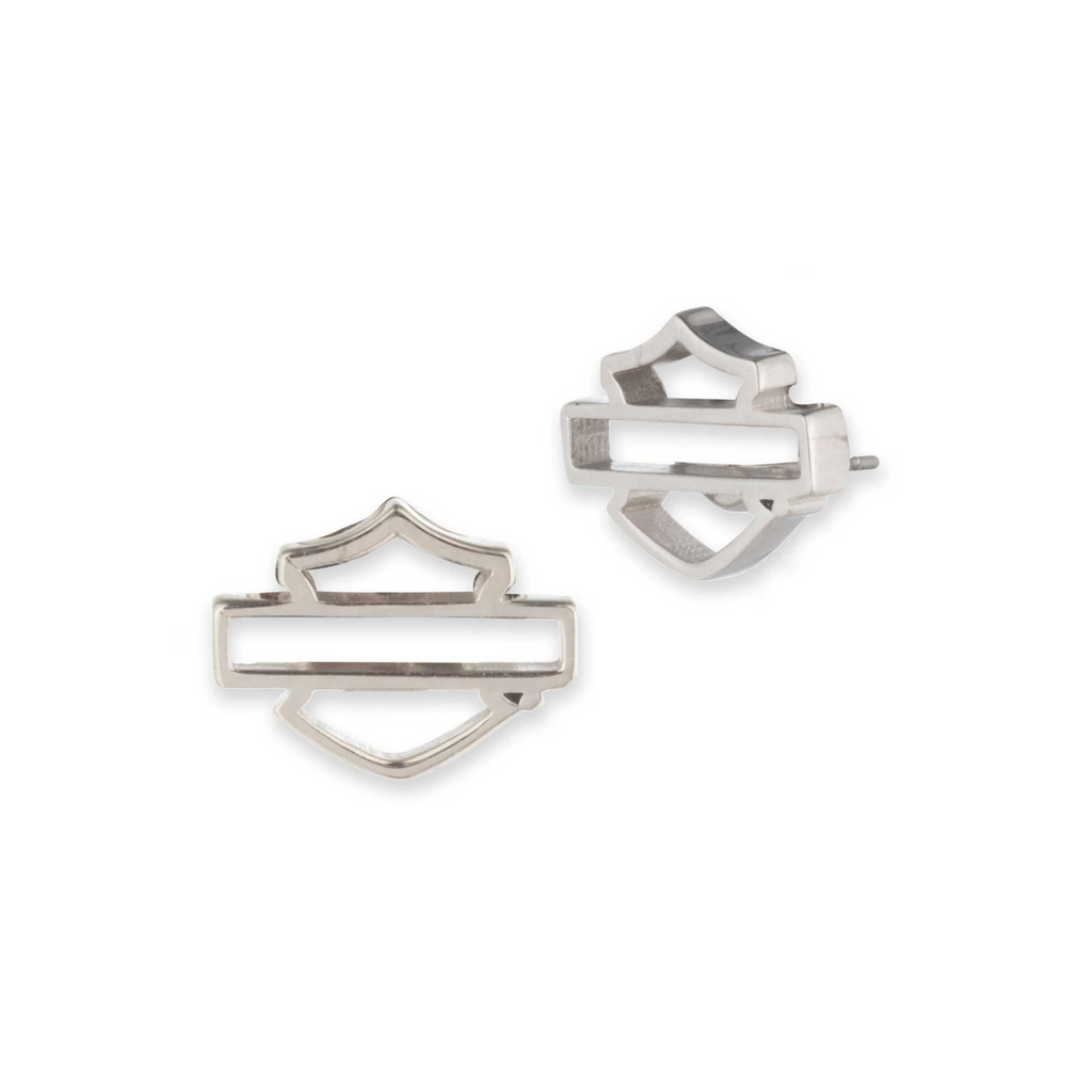 Women's Open Bar & Shield Logo Sterling Silver Stud Earrings