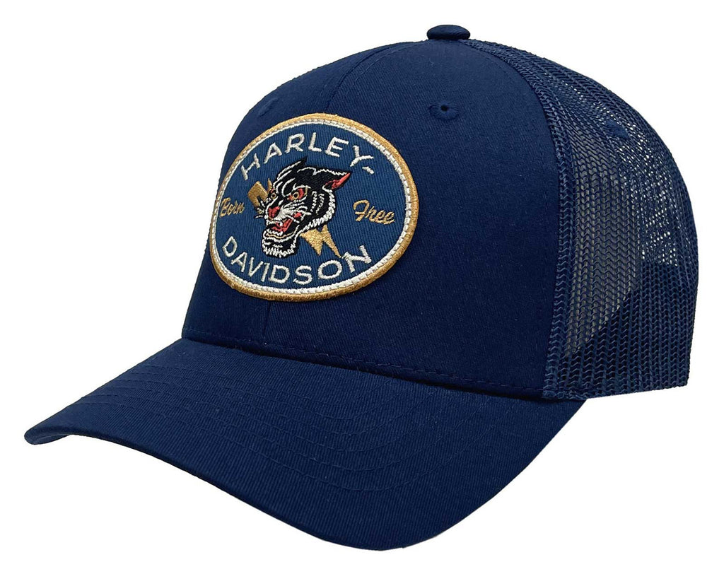 Panther Patch Snapback Mesh Trucker Hat - Navy Blue