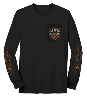 Pinstripe Willie Black Long Sleeve Pocket T-Shirt