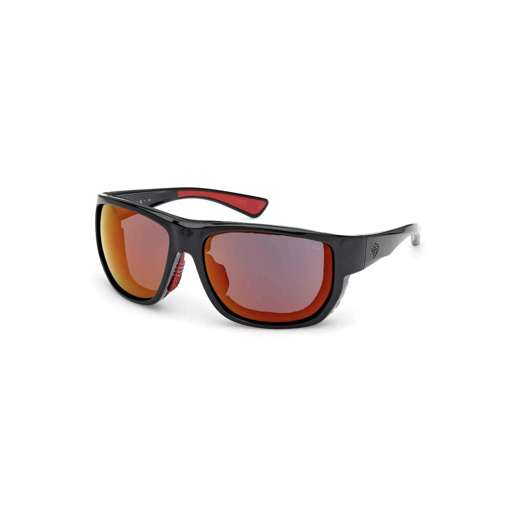 Metal Bound Colour Enhanced Red Mirror Sunglasses, Shiny Black Frames