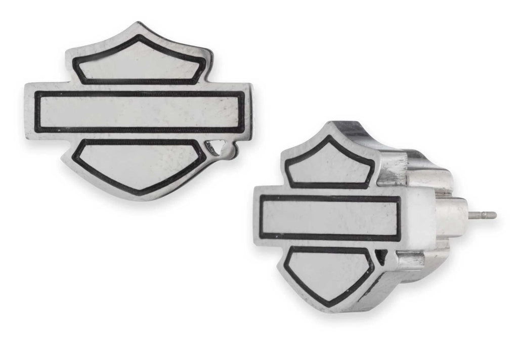 Women's 11mm Bar & Shield Logo Stud Earrings, Stainless Steel