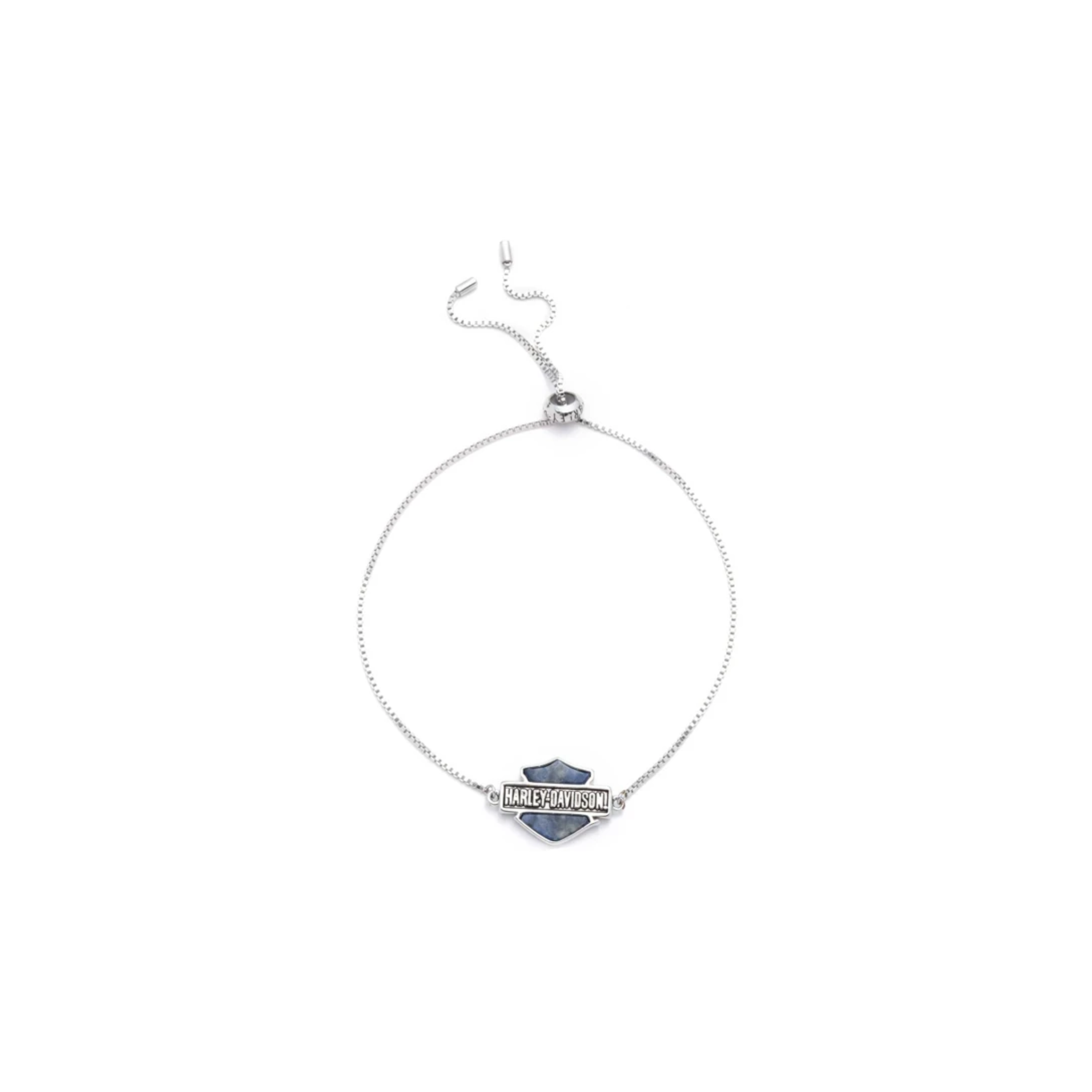 Women's Bar & Shield Sodalite Stone Adjustable Slider Bracelet, Silver