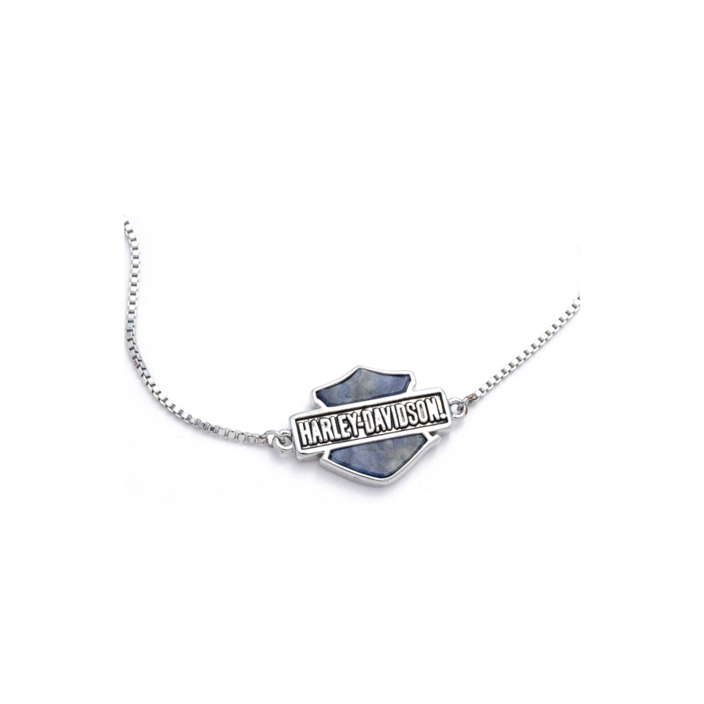Women's Bar & Shield Sodalite Stone Adjustable Slider Bracelet, Silver