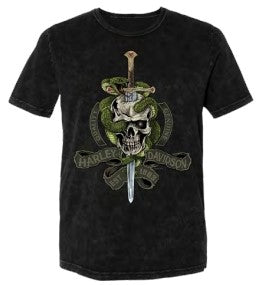 Men's Sword Skull Black Mineral Wash T-Shirt