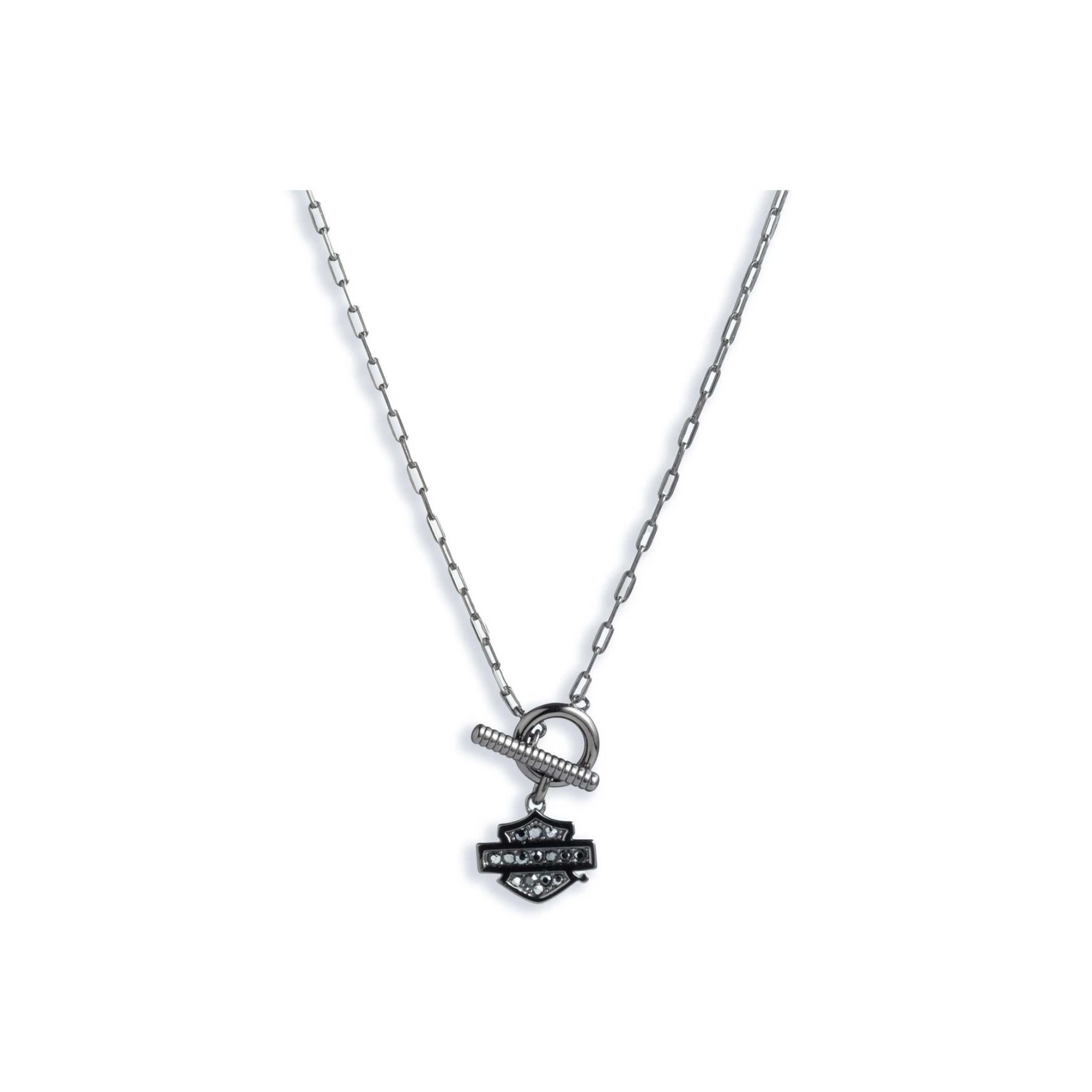 Women's 16in. Stones Bar & Shield Toggle Collar Necklace, Silver
