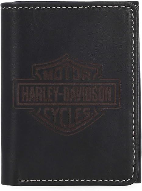 Men's Laser Bar & Shield Logo Tri-Fold Leather Wallet - Black
