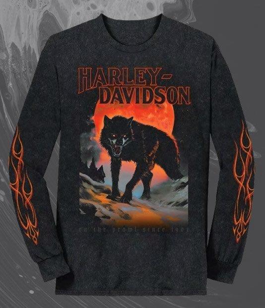 Men's Werewolf Prowler Black Mineral Wash Long Sleeve T-Shirt