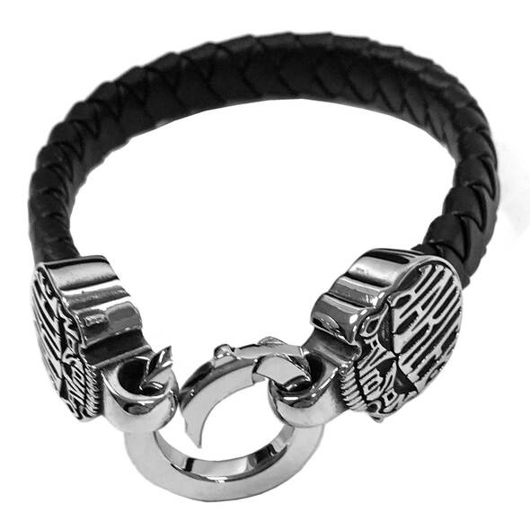 Calavera Skull Braided Leather & Stainless Steel Bracelet